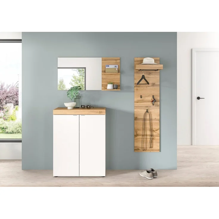 OTTO home Garderoben-Set MAMBO II, 3-teilig, hängend oder stehend montierbar, (3-St, bestehend aus: Schuhschrank, Spiegel & Garderobenpaneel), Garderoben-Kombi, Garderobe, Flur, Diele – Bild 2