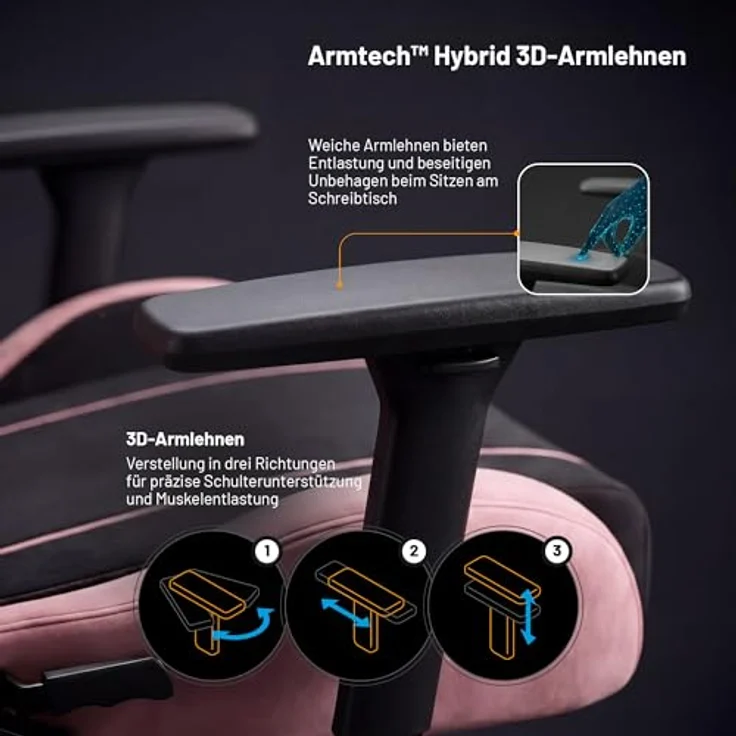 Diablo Gaming Stuhl ergonomisch Stoff Kinder Jugend Drehstuhl mit Lendenkissen Kopfstütze 3D Armlehnen verstellbar bis 140 Grad Bürostuhl klein Akira Pink – Bild 8