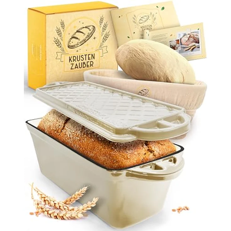 Krustenzauber Brotbackform Brotbackform Gusseisen Topf Brot Backen [inkl. Gärkorb] – Bild 2