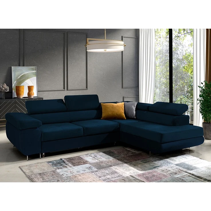 Ecksofa in L-Form Mediolan, L-förmige Eckcouch mit Schlaffunktion, ausziehbares Sofa, 1 Bettzeugbehälter, verstellbare Kopfstützen, (Monolith 77), 72x201 cm – Bild 1