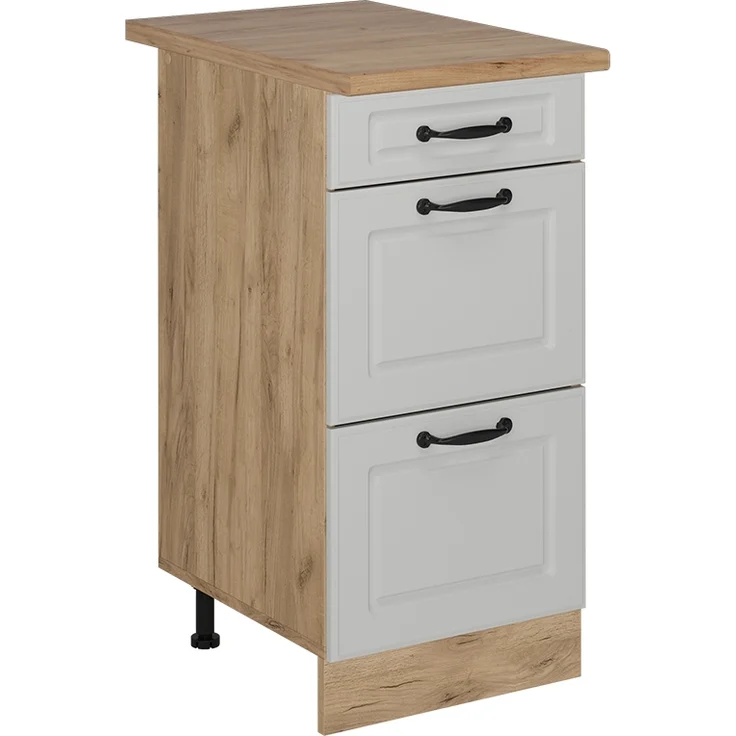 Küchenunterschrank R-Line Weiß Landhaus 40 cm mit Schubladen, AP Eiche Vicco – Bild 1