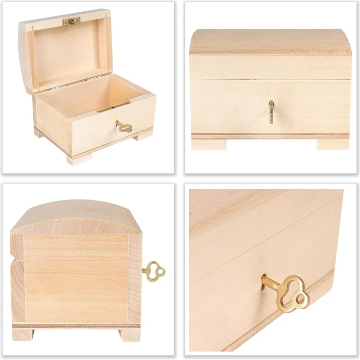 Creative Deco Holzkiste Schatztruhe mit Deckel, Schloss und Schlüssel, Abschließbare Holzbox für Gegenständen, Aufbewahrung und Dekoration – Bild 9