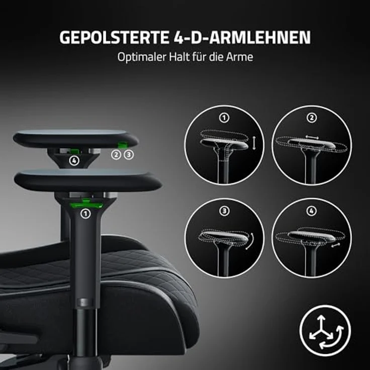 Razer 'Enki' Bürotuhl mit Stahlrahmen, Kunstleder/Stahl schwarz, (131-141) x 68x67 cm – Bild 8