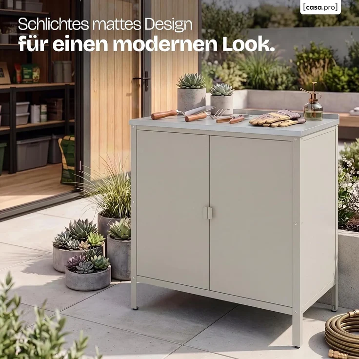 Outdoor Schrank Bolognano 92 x 80 x 50 cm Beige, matt [casa. pro] – Bild 6