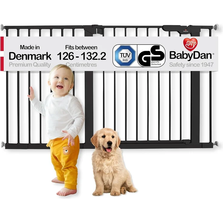 Extrabreit/Flur/Landung/Küche/Treppe und Baby-Druckschutzgitter 126-132,2 cm / 49,6"-52" Schwarz