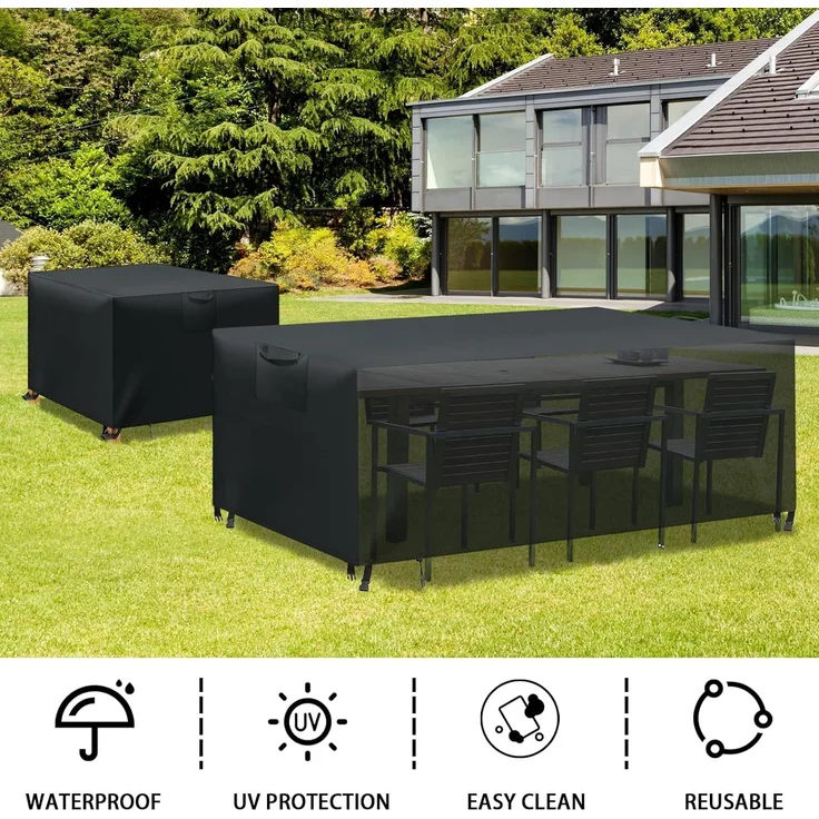 WUAYAMI Gartenmöbel Abdeckung wasserdichte Abdeckplane Gartenmöbel Winddicht Anti-UV Schwerlast 420D -Oxford Gewebe für Sitzgruppe Gartentische Terrassenmöbel Schwarz, 300 x 250 x 100 – Bild 7