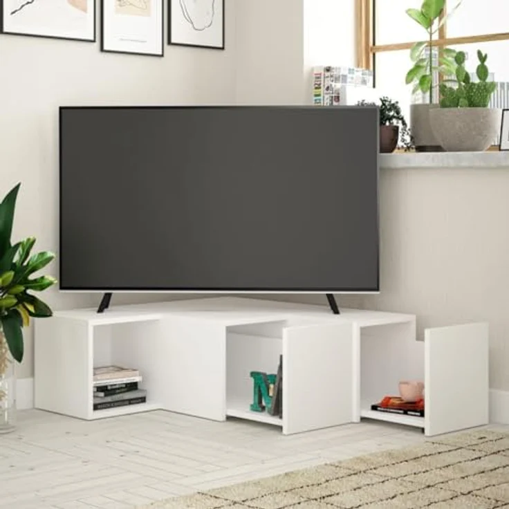 Calicosy Eck-TV-Möbel, Weiß, Lowboard aus Holzwerkstoff, 92x32x90 cm, nachhaltig hergestellt, FSC-zertifiziert – Bild 3