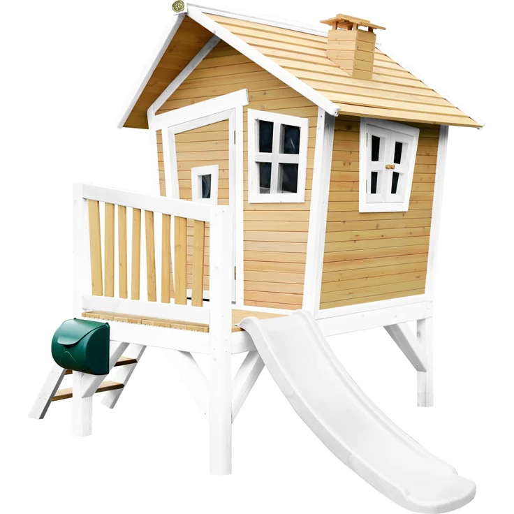 AXI Spielhaus Robin mit weißer Rutsche Stelzenhaus in Braun & Weiß aus FSC Holz für Kinder | Braun, weiß | Holz | 177 cm – Bild 1
