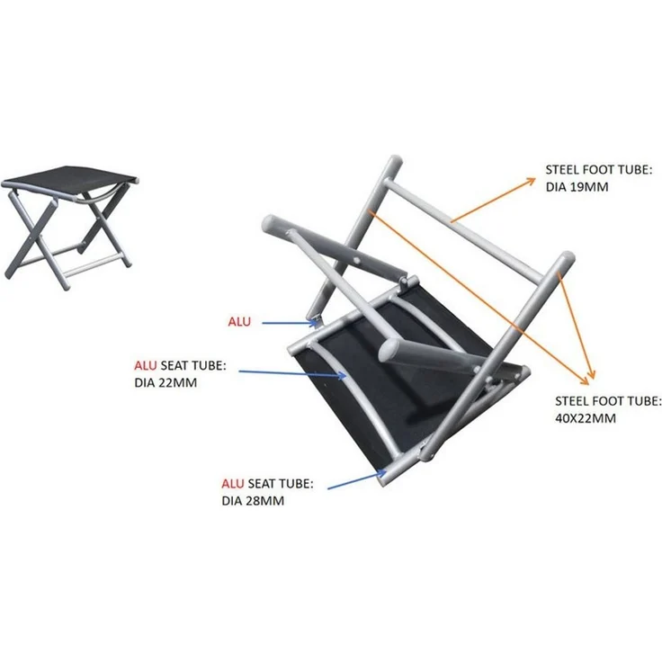 Mojawo Garten Klapphocker / Fußhocker, Metall silbergrau / Textilen schwarz, 48 x 43 x 40 cm – Bild 2