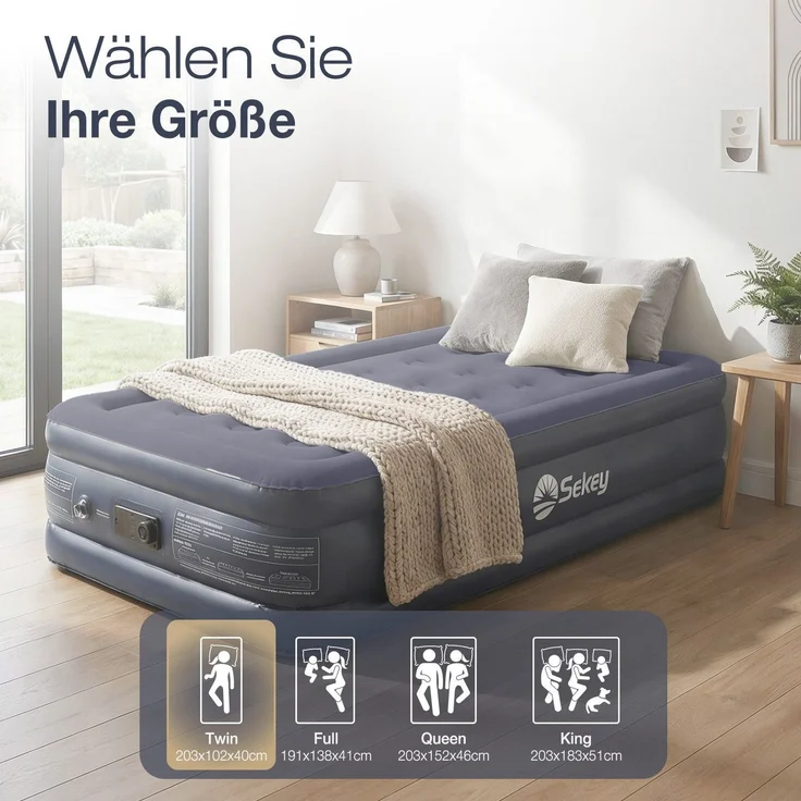 Sekey Luftbett mit integrierter Luftpumpe, Luftmatratze selbstaufblasend Camping, 203 x 102 x 40 cm, blau / blau – Bild 4