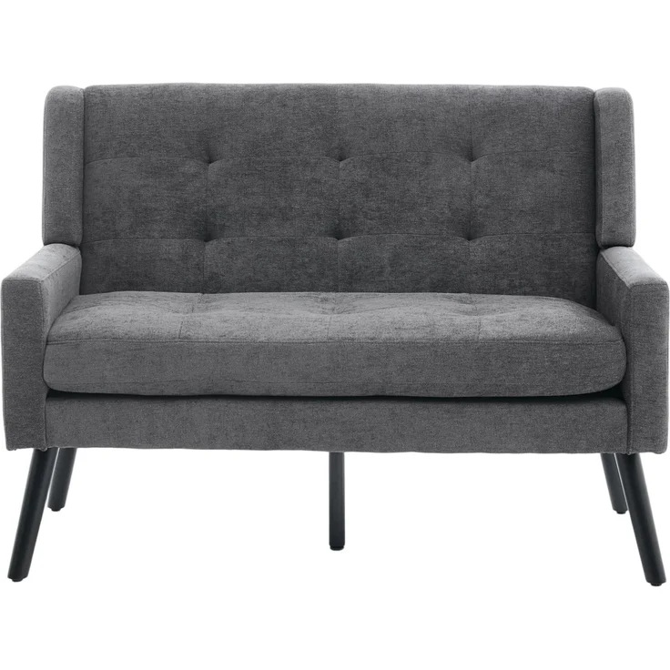 LVHOM 2-Sitzer Sofa aus Leinenstoff mit Knopfsteppung, Loveseat mit hochdichter Schaumstoffpolsterung und Massivholzbeinen, Stoffsofa für Wohnzimmer & Büro, bis 260kg, Dunkelgrau – Bild 2