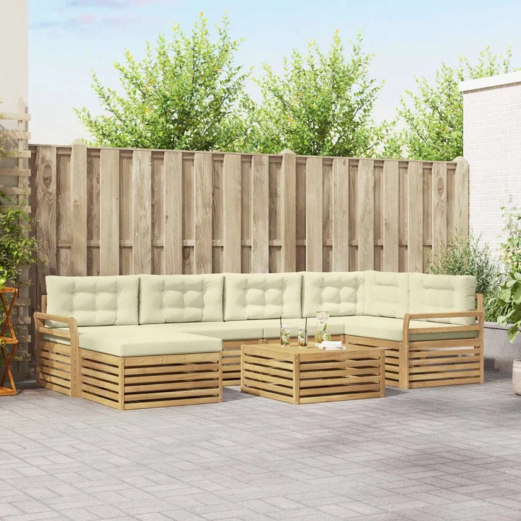 vidaXL Outdoor-Sofagarnitur 7 stk. 6-Sitzer Weiß und Creme 3390805 – Bild 1