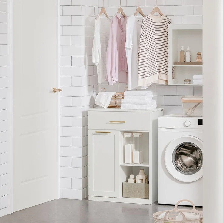 SoBuy BZR66-W Badunterschrank, MDF, Lackiert, Weiß, 66 x 95 x 37 cm – Bild 2