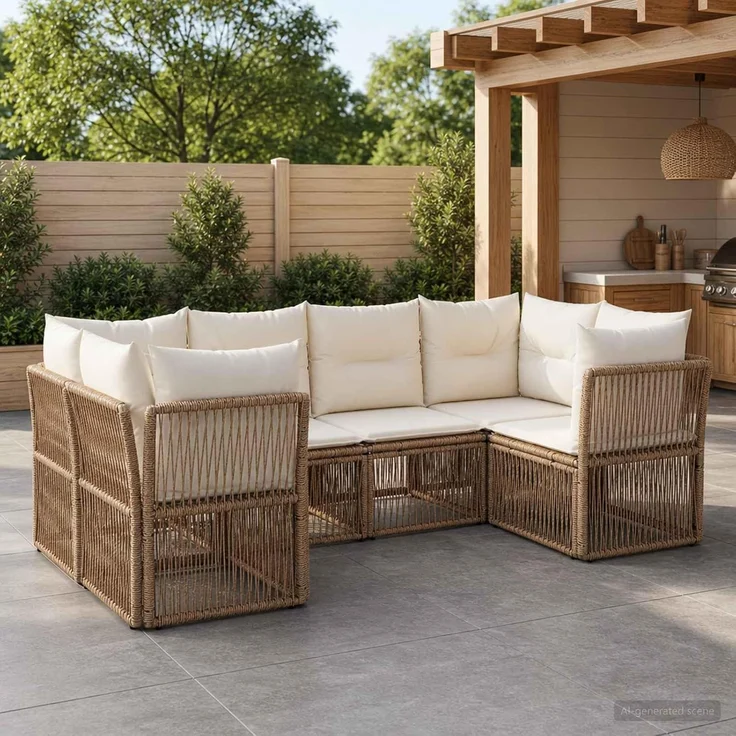 vidaXL Gartensofa-set 6 stk. 6-Sitzer Beige Poly-Rattan 3434334 – Bild 2