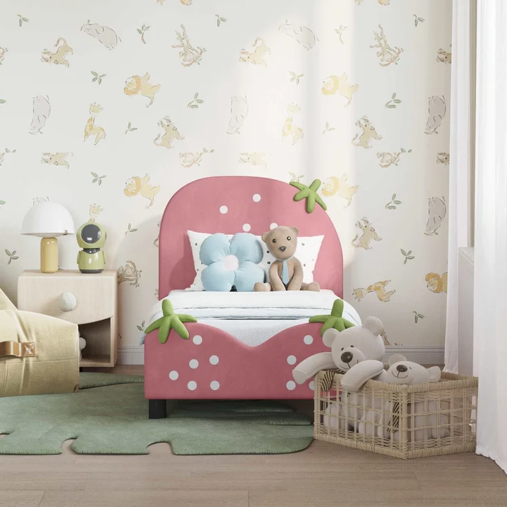 vidaXL Kinderbettgestell mit Kopfteil Rosa 70 x 140 cm Samt 42011074 – Bild 2