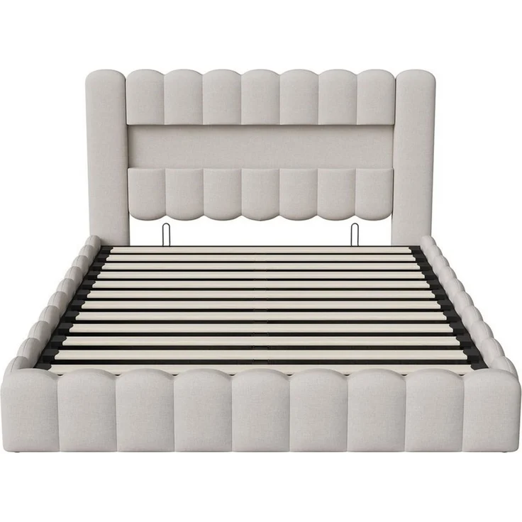 PXloue Polsterbett Doppelbett Jugendbett (ohne Matratze), Stauraumbett, Bettkasten, LED-Beleuchtung, USB-Anschluss, 160x200 cm