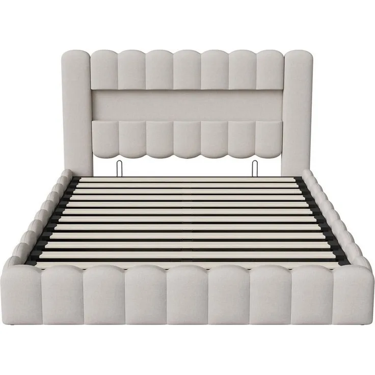 PXloue Polsterbett Doppelbett Jugendbett (ohne Matratze), Stauraumbett, Bettkasten, LED-Beleuchtung, USB-Anschluss, 160x200 cm
