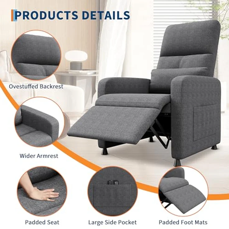 GarveeHome Fernsehsessel Elektrisch Relaxsessel Ruhesessel, massagesessel mit wärmefunktion, Verstellbarer Fernsehsessel mit Fußstütze, Einzelsofa,für Wohnzimmer, Schlafzimmer oder Büro – Bild 4