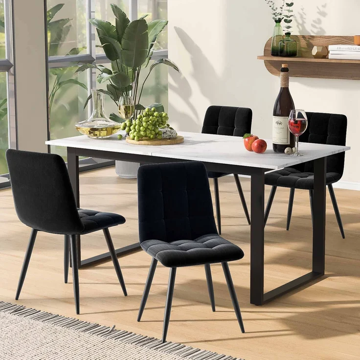 Esszimmer-Set 5-tlg Klapptisch 140-180x80 cm Weiße Spanplatte Platte Mit 4 Gepolsterten Stühlen Ausziehbar Metallbeine – Bild 1