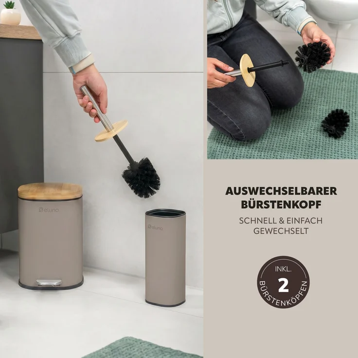 eluno Badezimmer Zubehör Set FRAMURA 2tlg. bestehend aus 1 Kosmetikeimer, 1 WC-Garnitur, Metall, Braun – Bild 6