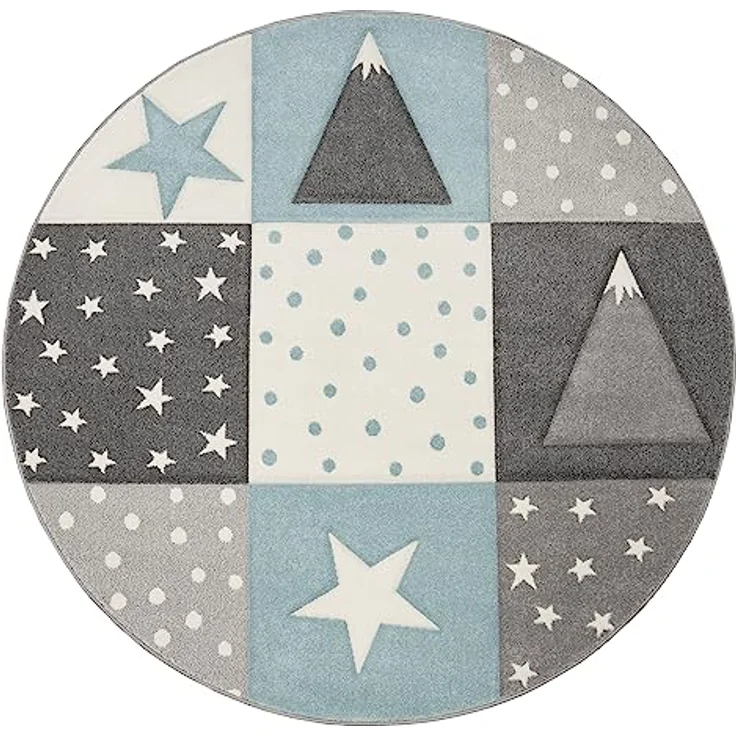 Paco Home Kinderteppich Cosmo 340, rechteckig, Höhe: 17 mm, Kurzflor, Pastell-Farben, 3D Effekt, Motiv Berge, Punkte & Sterne – Bild 7