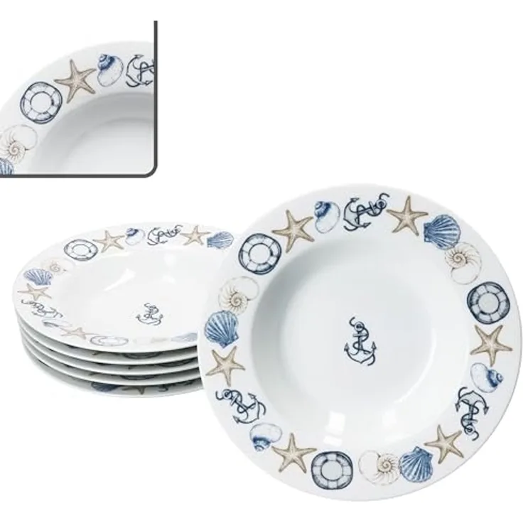 MamboCat Suppenteller 6x Neptun Suppenteller Porzellan tiefe Teller Pasta maritim Anker