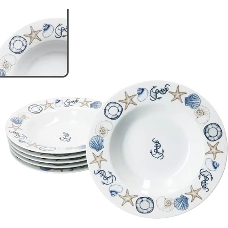 MamboCat Suppenteller 6x Neptun Suppenteller Porzellan tiefe Teller Pasta maritim Anker – Bild 1