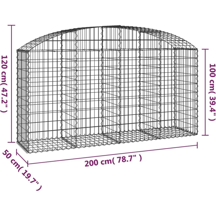 vidaXL Gabione mit Hochbogen 200x50x100/120 cm Verzinktes Eisen 153475 – Bild 5