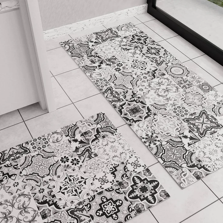 PETTI Artigiani Italiani - Teppich für Küche, rutschfest, waschbar, Läufer für Küche, Teppich, Küchenläufer, 52x440 cm, Design Vietri Schwarz, 100% Made in Italy