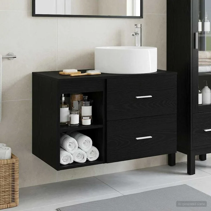 vidaXL Badezimmerschrank-Set 2 stk. Schwarz Eichen-Optik 3403929 – Bild 1