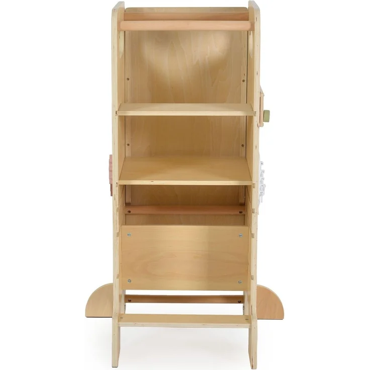Moni Kinder Lernturm 4 in 1 Big Ben Rutsche Tafel Hochstuhl Uhranzeige Motorik braun – Bild 2