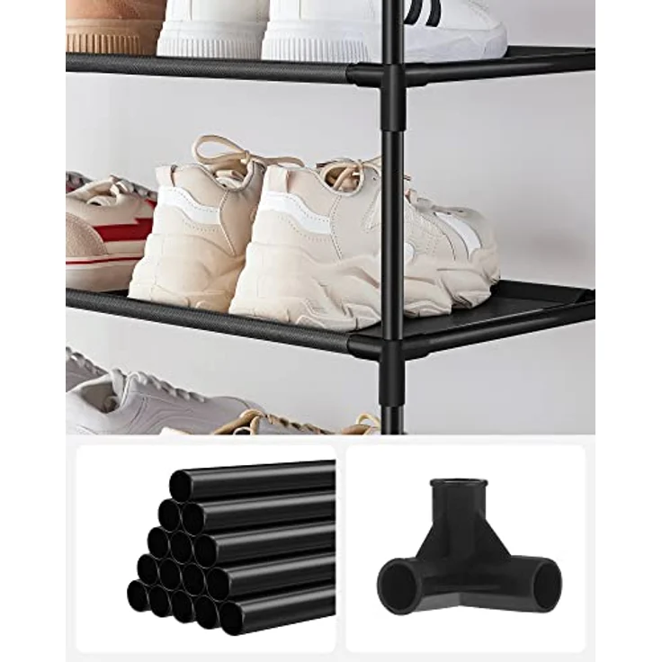 Songmics Schuhregal, 5 Ebenen, Schuhablage, Schuhaufbewahrung, schmal, 28 x 45 x 89 cm, Metallgestell, Ablagen aus Vliesstoff, für Flur, Schlafzimmer, schwarz LSH005B02 – Bild 7