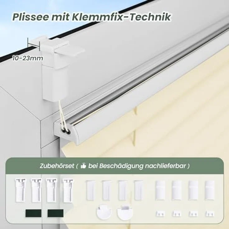 Plisseerollo ohne Bohren Klemmfix 110x130 cm(BxH) Beige Jalousie Sonnenschutz Easyfix Faltrollo Lichtdurchlässig Rollo für Fenster & Tür – Bild 6