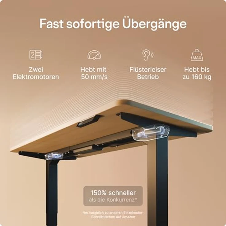 Höhenverstellbarer Schreibtisch - Höhenverstellbar Elektrisch mit Flüsterleisem Dual-Motor & Touchscreen - Hohe Tragfähigkeit - Stehtisch von Desktronic, Schwarz + Eiche, 160x80 cm – Bild 4