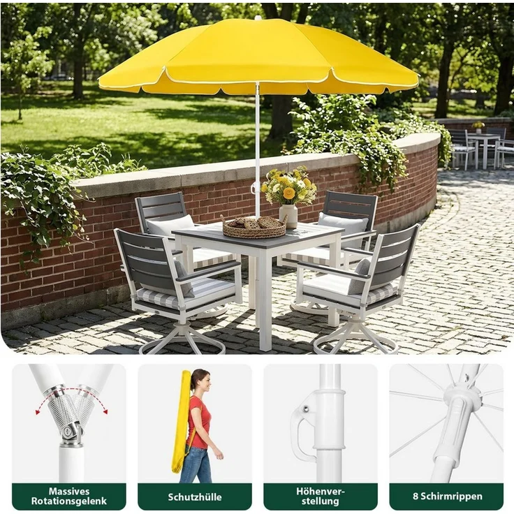 SUNULA Sonnenschirm Ø140/Ø160 cm Balkonschirm Rund Strandschirm mit Schutzhülle, LxB: 160x160 cm, 160 cm mit Knickfunktion, Höhenverstellbar, für Balkon und Garten – Bild 2