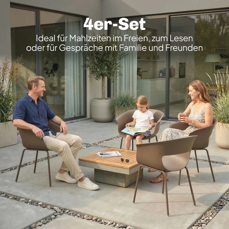 Gartenstühle 4er Set ergonomisch Balkonstühle mit Ausschnittdesign Armlehne Wetterfest röstbeständig Kaffee--Kaffee--74x51x61cm--YOUDENOVA – Bild 6