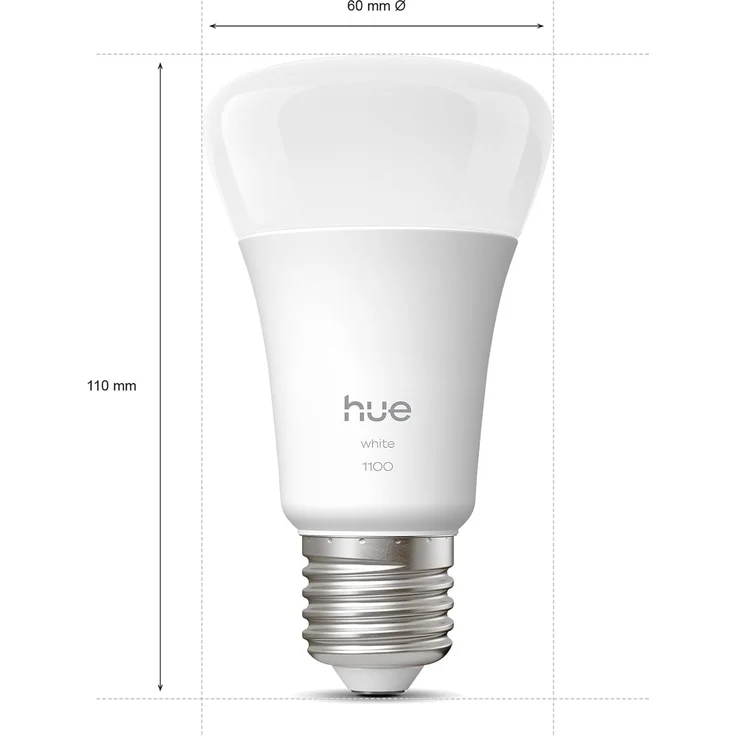 Philips Hue Smart LED A60 Lampe, warmes Weißlicht 2700K, E27 Fassung, 9,5W, 1100 Lumen, dimmbar, kompatibel mit Alexa, Google Assistant und Apple Home, 2er Pack – Bild 5