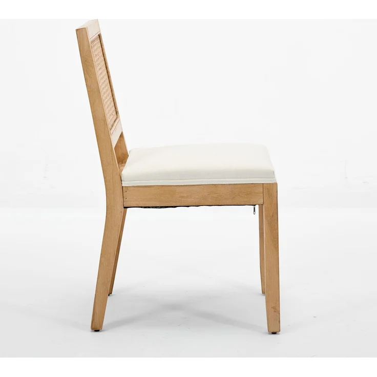 2er-Set Rattan-Esszimmerstühle, Landhausküchenstühle mit Rohrgeflecht-Rückenlehne, Mid-Century-Modern-Stühle mit Naturholzrahmen, weiche Schaumstoff- und S-Federkissen für die Küche, Beige, CA2883BG – Beige – 56 x 48 x 86,5 cm – YOUDENOVA – Bild 5