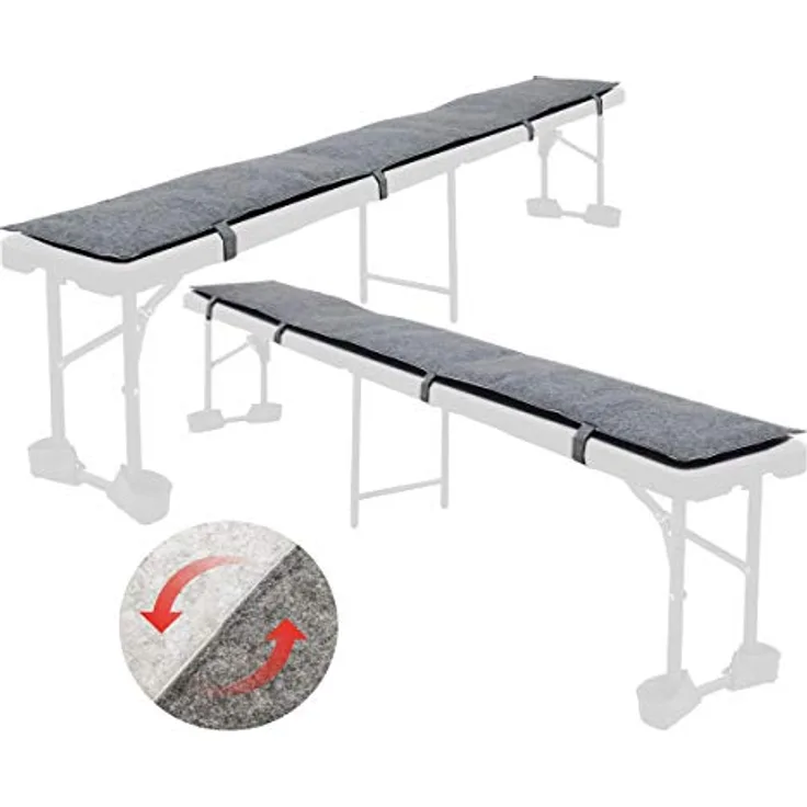 Dunedesign Bierbankauflage, Grau, 180 cm, 4 robuste Filzgurte, abwaschbar, für drinnen & draußen