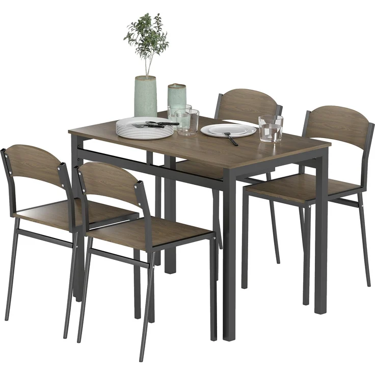5-teiliges Esszimmerset mit 1 rechteckigen Tisch 100x63x76, 100.0×63.0×76.5cm, Braun, MELAYR – Bild 2