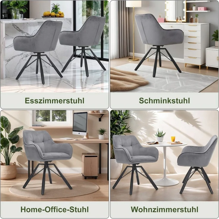 oyajia Polsterstuhl Esszimmerstühle drehbar mit Armlehnen (2 St), 360 Grad Drehfunktion, Samtpolsterung – Bild 3