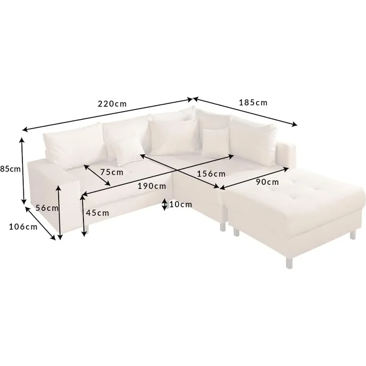 riess-ambiente Ecksofa KENT 220cm champagner beige, Einzelartikel 1 Teile, Wohnzimmer · Samt · L-Form · Ottomane beidseitig · Modern Design – Bild 7