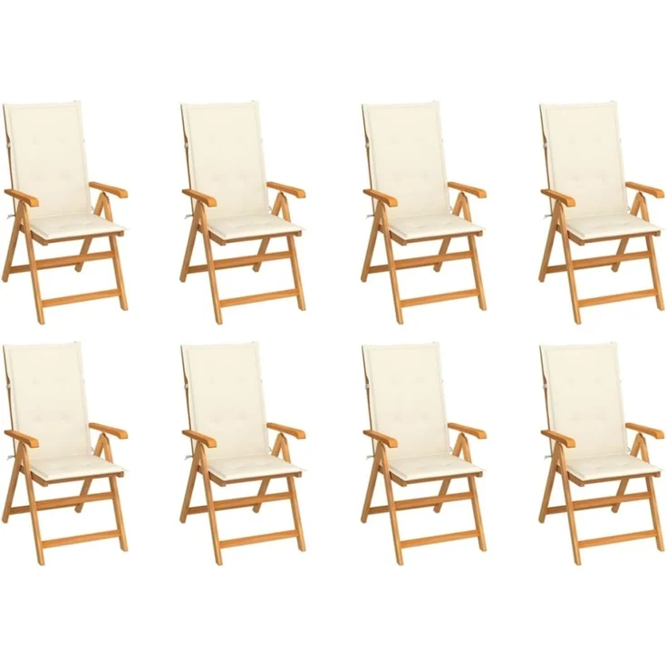 vidaXL Verstellbare Gartenstühle mit Auflagen 8 Stk. Massivholz Teak 3072543 – Bild 1