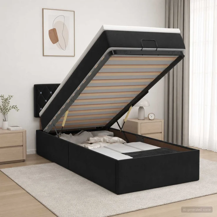 vidaXL Ottoman Bett mit Matratze mit Kopfteil Schwarz 90 x 200 cm Samt 3456461 – Bild 1