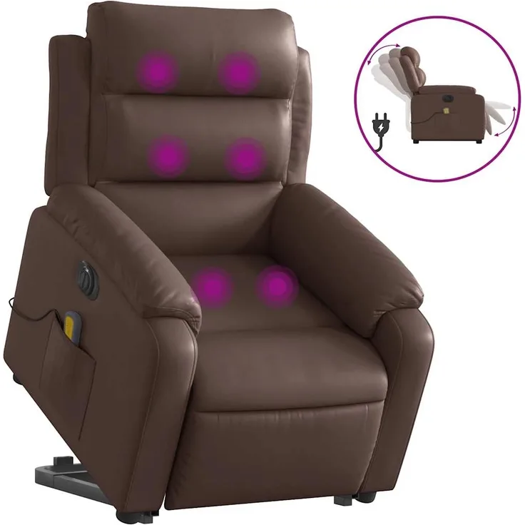 vidaXL Massagesessel mit Aufstehhilfe Elektrisch Braun Kunstleder 3205065