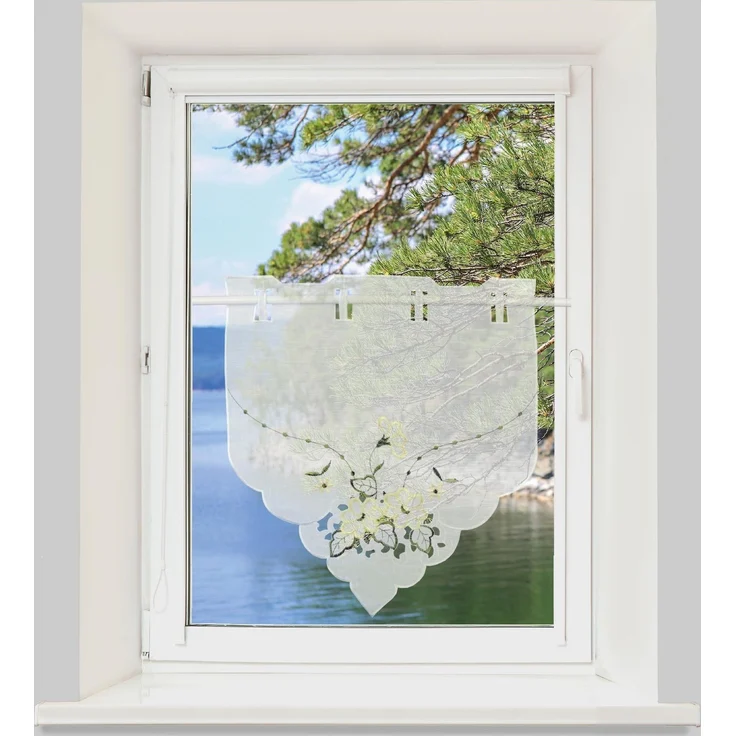 ARSVITA Fenstergardine mit Stickerei, Blumen oder Schmetterlingen bestickte 35x40cm Fensterbild, in vielen verschiedenen Designs verfügbar (Farbe: Gelb - Grün) – Bild 3