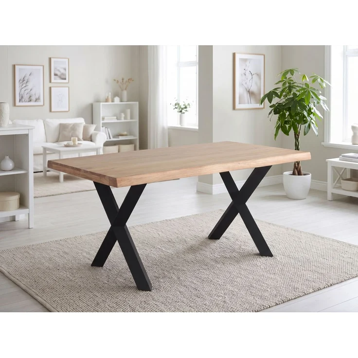 LC Home Esstisch »Verto« 160x90 cm Akazie massiv – Massivholztisch mit Baumkante & schwarzem X-Gestell – Bild 2