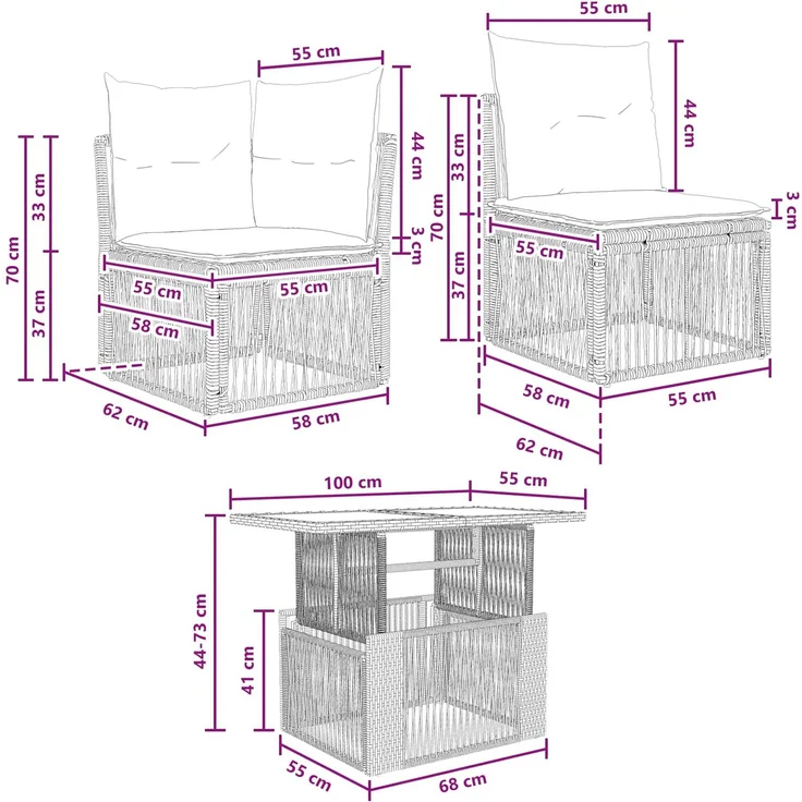 vidaXL Gartensofa-set 7 stk. Beige 100 x 55 x 73 cm Poly-Rattan 3436425 – Bild 11