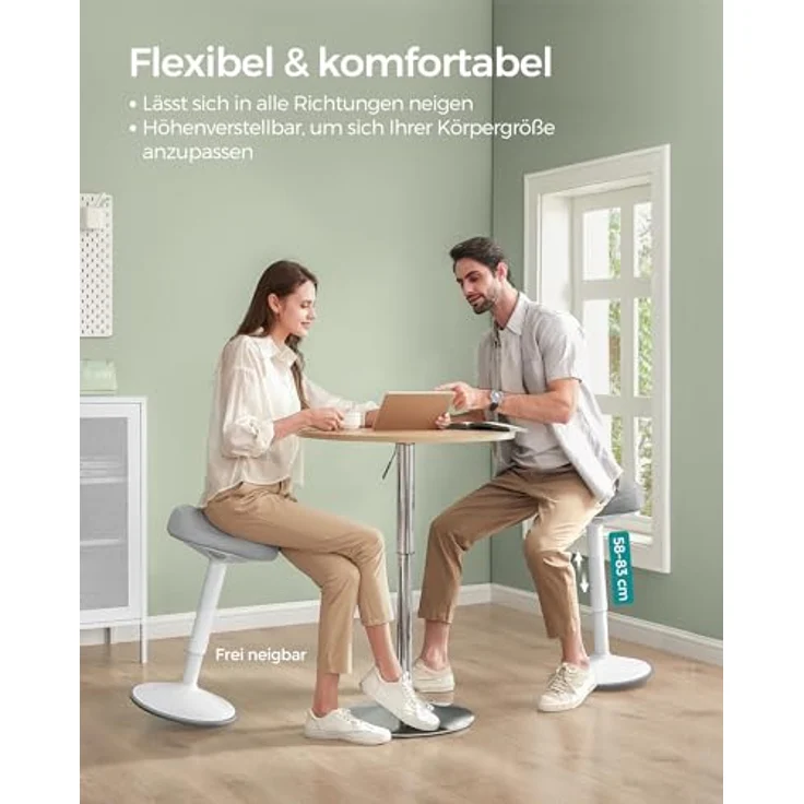 Songmics Hocker, Stehhocker neigbar, Schreibtischstuhl, höhenverstellbar 58-83 cm, großer Sockel, Anti-Rutsch, modern, grau – Bild 5