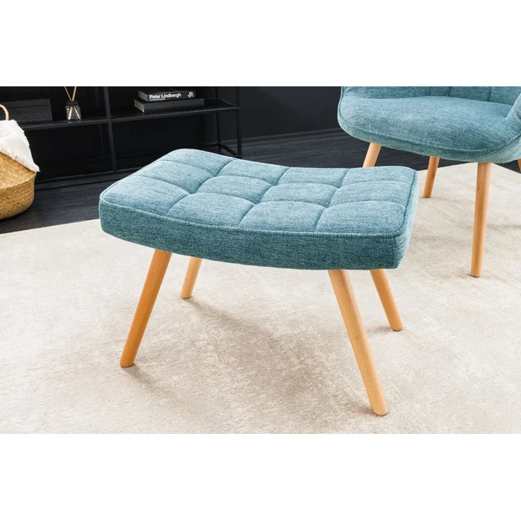 riess-ambiente Fußhocker SCANDINAVIA blau / natur (Einzelartikel, 1 St), Wohnzimmer · Strukturstoff · Massivholz · Scandinavian Design – Bild 1